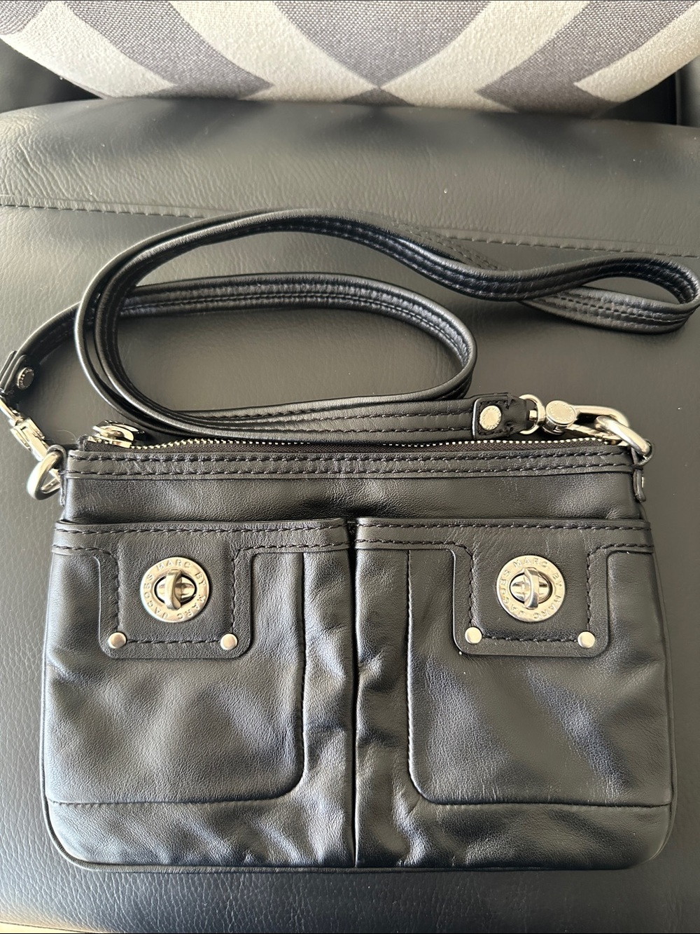 Marc By Marc Jacobs Black Leather Crossbody with Silver Turn-Lock Hardware
